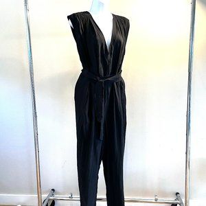 Helmut Lang Black Silk Cap Sleeve Ankle Length Jumpsuit Sz 10 Medium